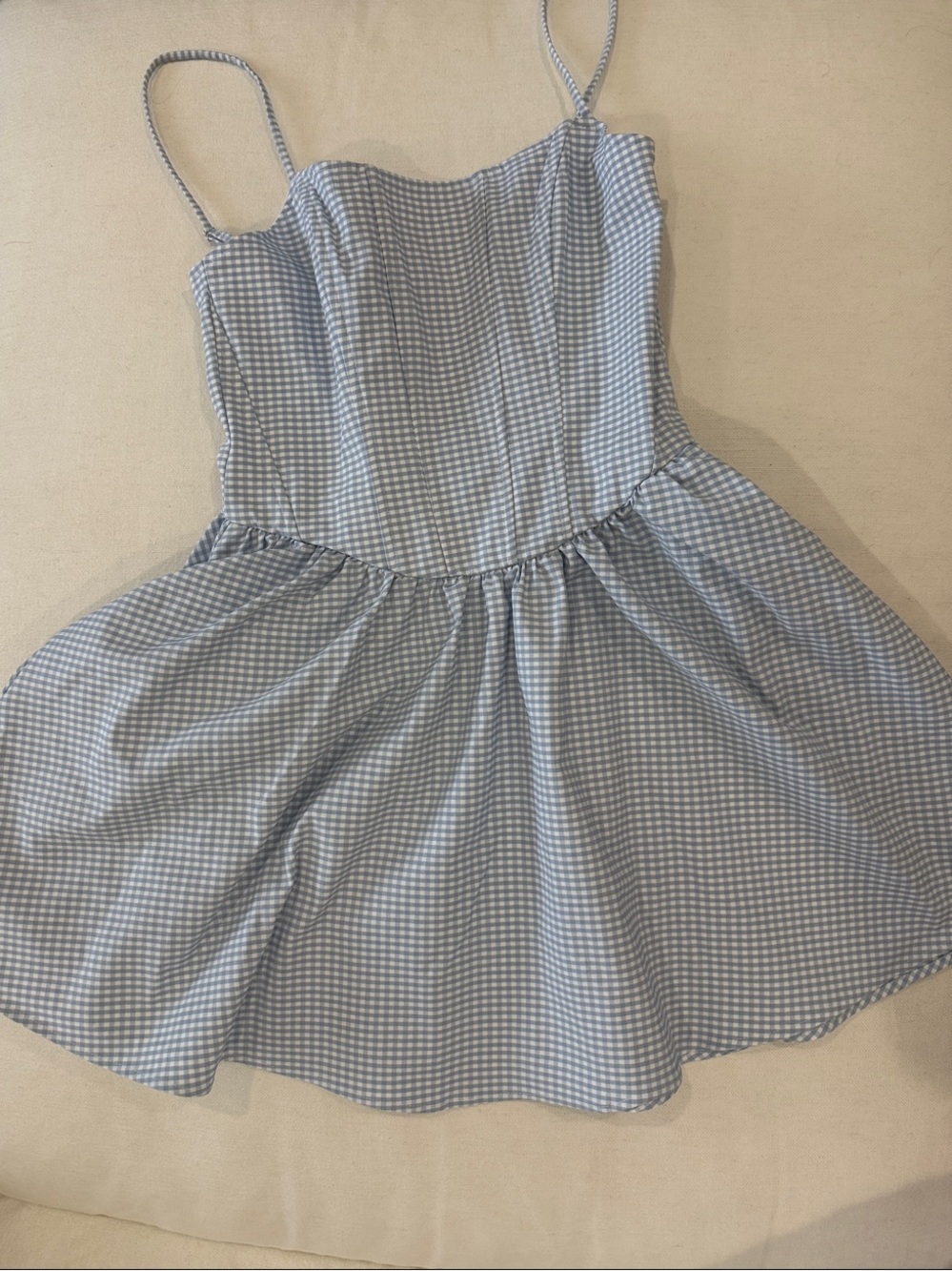 Zara Light Blue Gingham Spaghetti-Strap Mini Dress